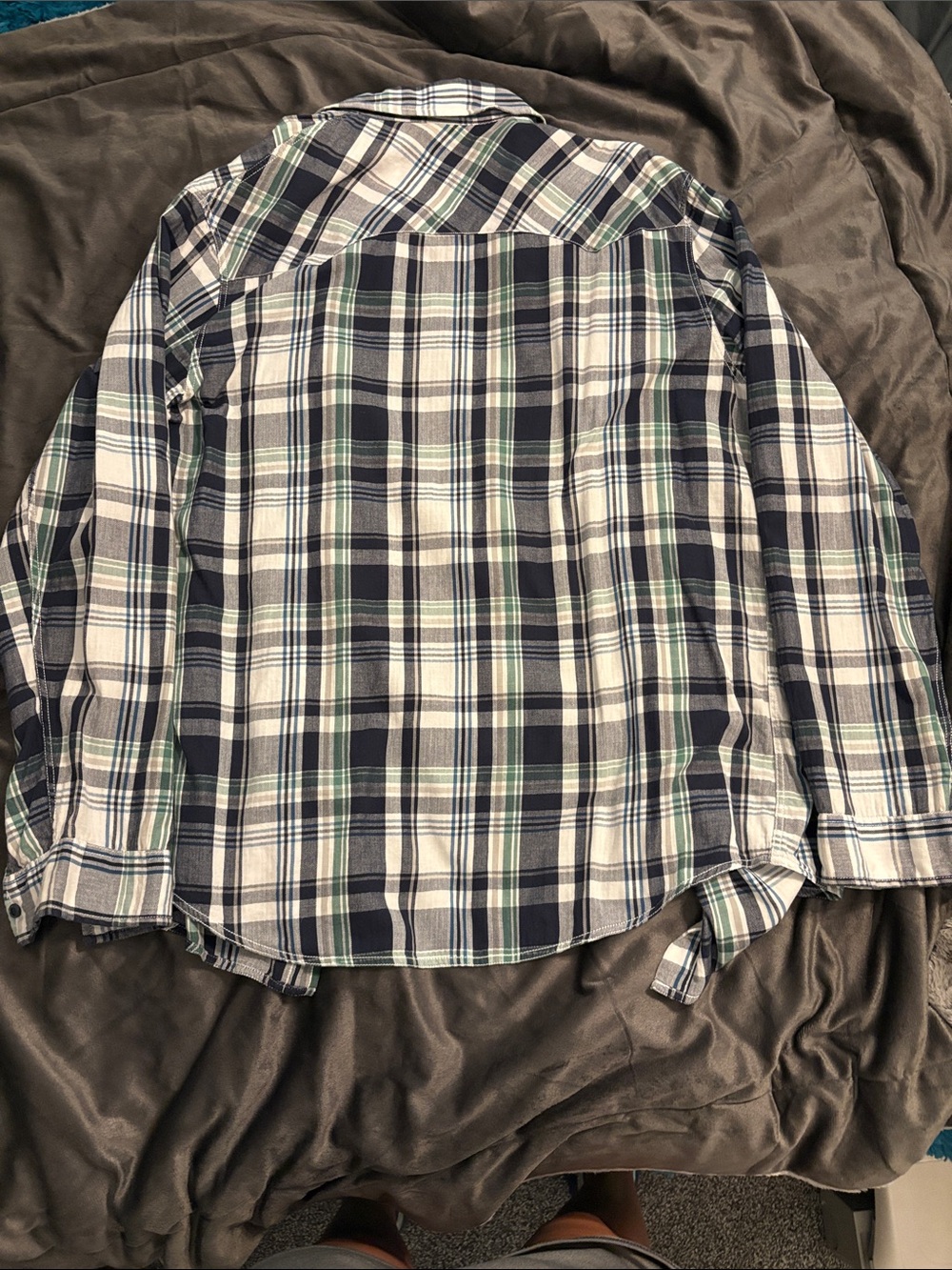 Mossimo Supply Co. Navy, White & Green Plaid Button-Down Shirt - Picture 3 of 3